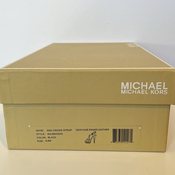 Michael Michael Kors Black Niki Cross Strap Heels Sz 6 Genuine Snake Leather - Picture 8 of 8